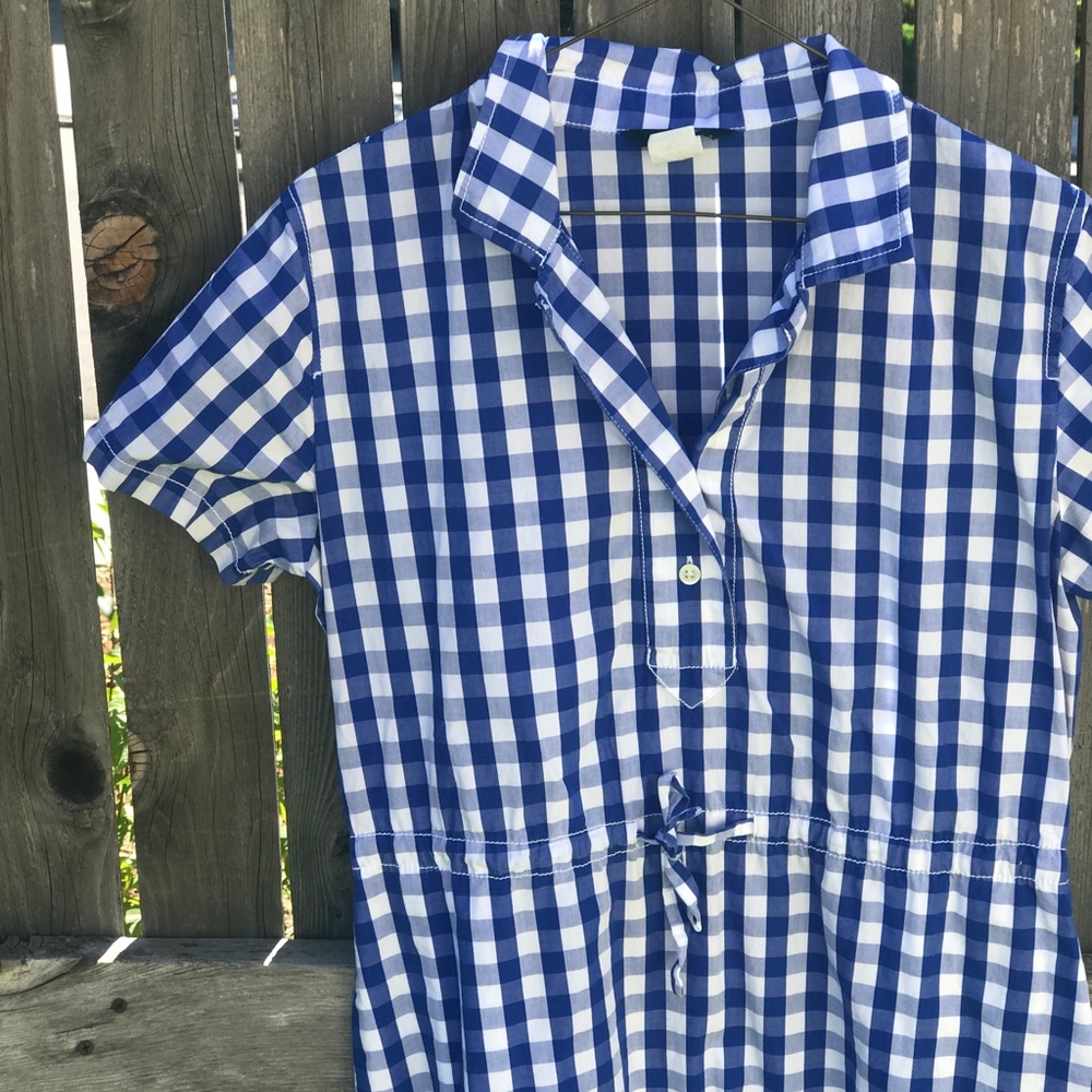 Jcrew blue gingham checkered shirt dress